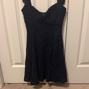 Elegant Navy Blue Lace Dress